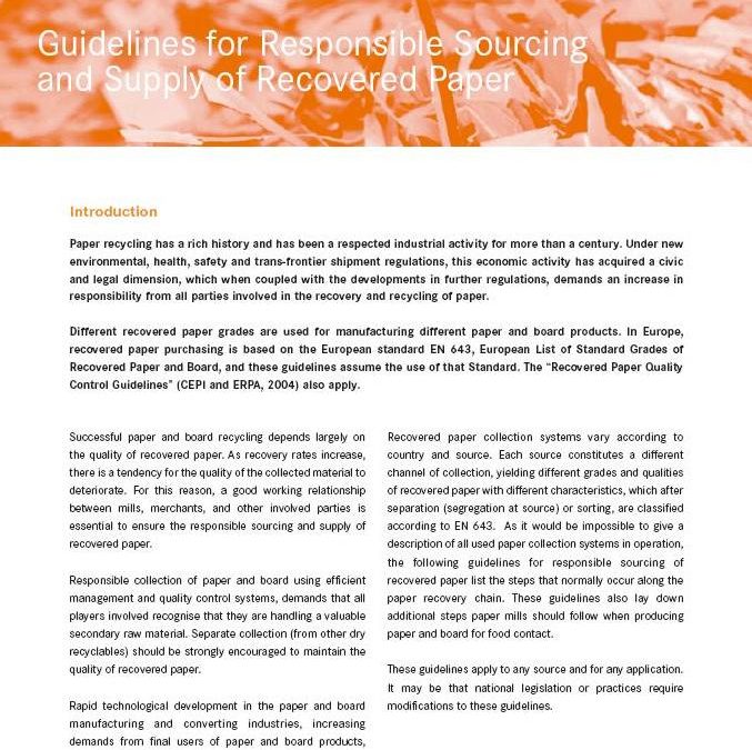 Guidelines for Responsible Sourcing and Supply of Recovered Paper