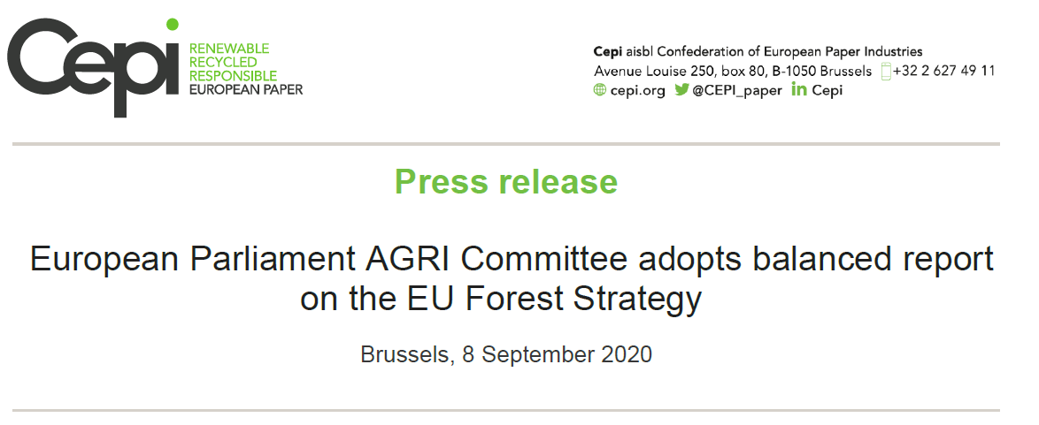 Press Release: European Parliament AGRI Committee adopts balanced report on the EU Forest Strategy