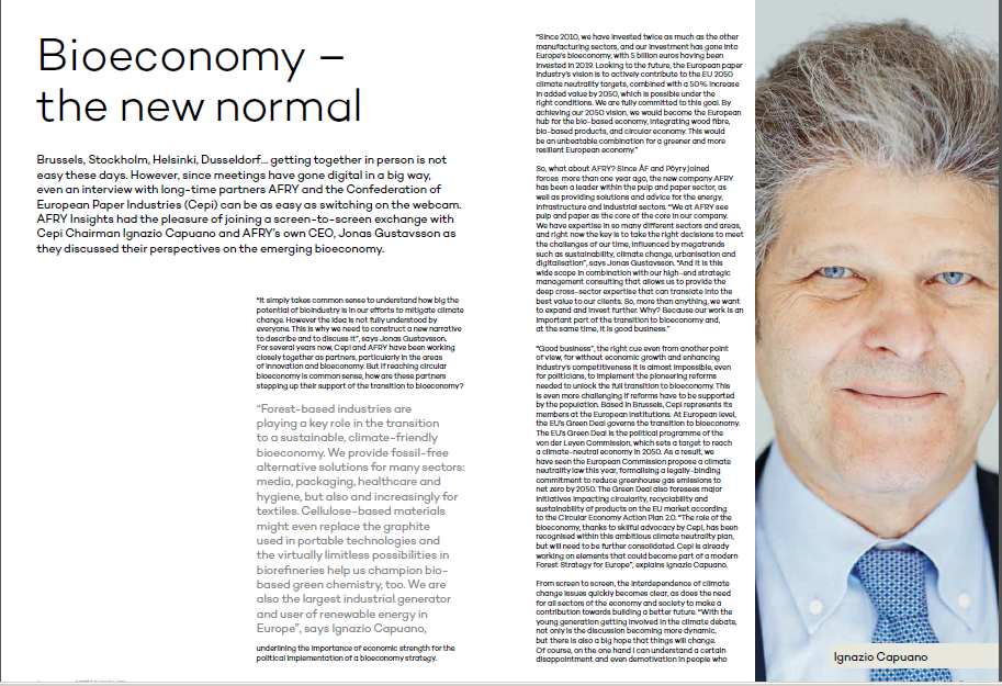 “Bioeconomy – the new normal”: Cepi Chairman Ignazio Capuano for AFRY Magazine