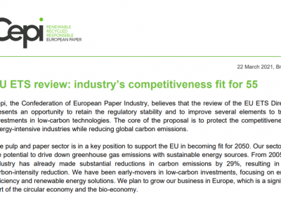 Cepi position on the EU ETS review: industry’s competitiveness fit for 55