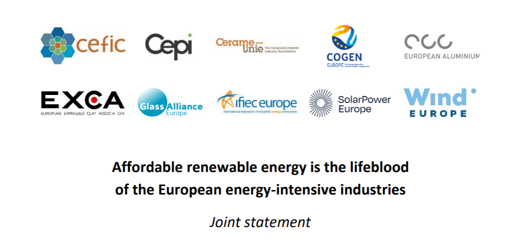 Joint statement: Affordable renewable energy is the lifeblood of the European energy-intensive industries