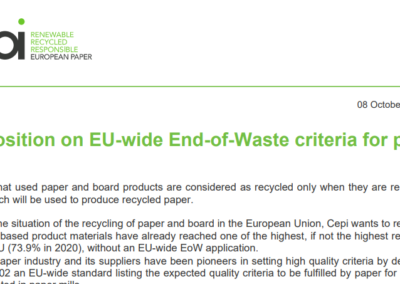 Cepi Position on EU-wide End-of-Waste criteria for paper