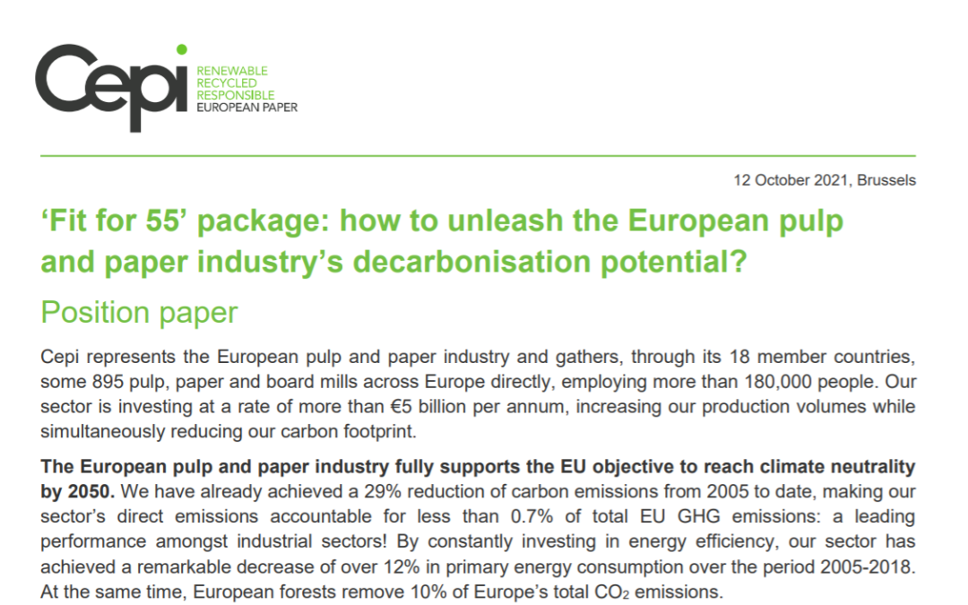 ‘Fit for 55’ package: how to unleash the European pulp and paper industry’s decarbonisation potential?