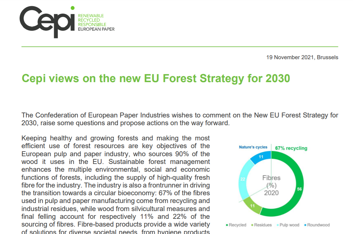Cepi views on the new EU Forest Strategy for 2030