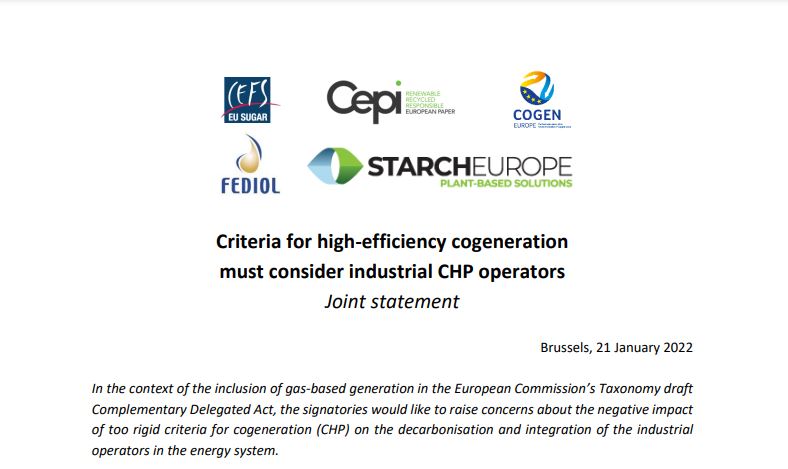 JOINT STATEMENT: Criteria for high-efficiency cogeneration must consider industrial CHP operators
