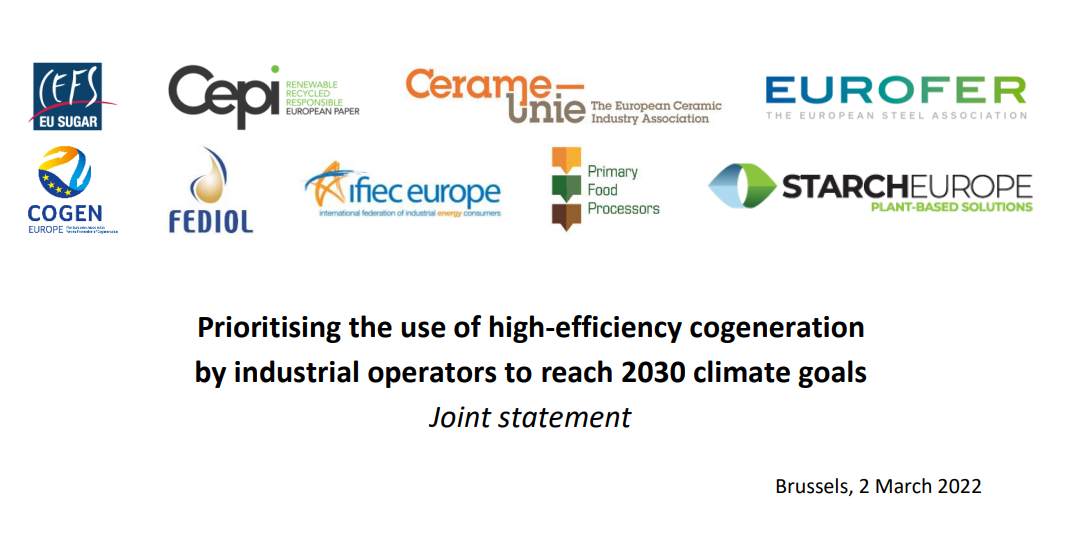 Joint statement on the use of high-efficiency cogeneration (CHP) by industrial operators