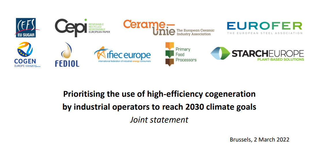 Joint statement on the use of high-efficiency cogeneration (CHP) by industrial operators