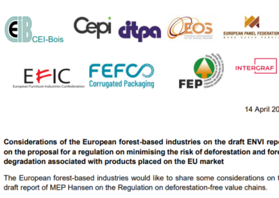 Statement of the European forest-based Industries on the draft ENVI Report on the Deforestation Regulation
