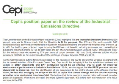 Cepi’s position paper on the review of the Industrial Emissions Directive (IED)