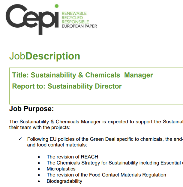 Cepi is looking for a new Sustainability & Chemicals Manager