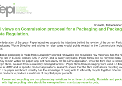 Cepi views on Commission legislative proposal for a Packaging and Packaging Regulation