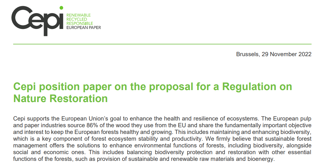 Cepi position paper on the proposal for a regulation on Nature Restoration