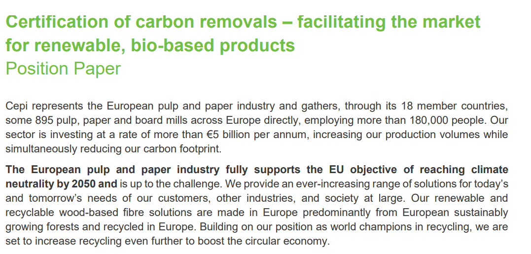Position Paper: Carbon removals certification