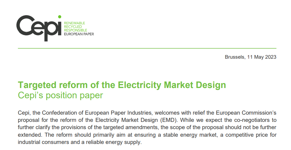 Position paper: Targeted reform of the Electricity Market Design