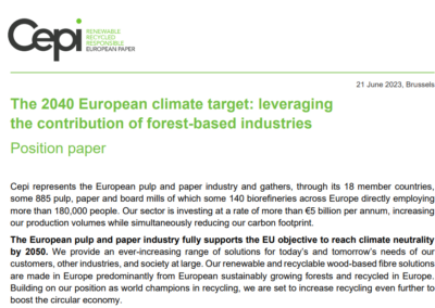Position paper: The 2040 European climate target: leveraging the contribution of forest-based industries