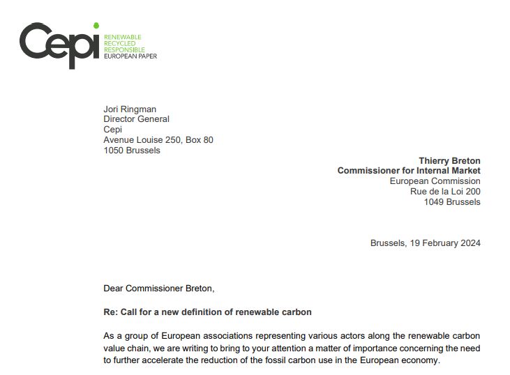 Letter Commissioner Breton – Call for a new definition of renewable carbon