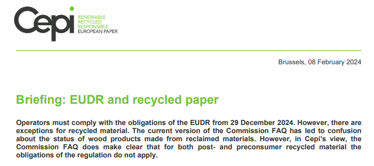 Briefing: EUDR and recycled paper