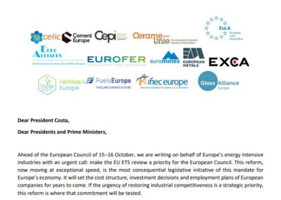 Letter from Energy Intensive Industries ahead of 15 October EU Council